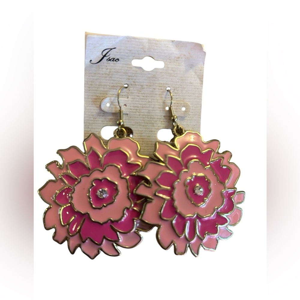 Metal Pink and Gold Flower Earrings